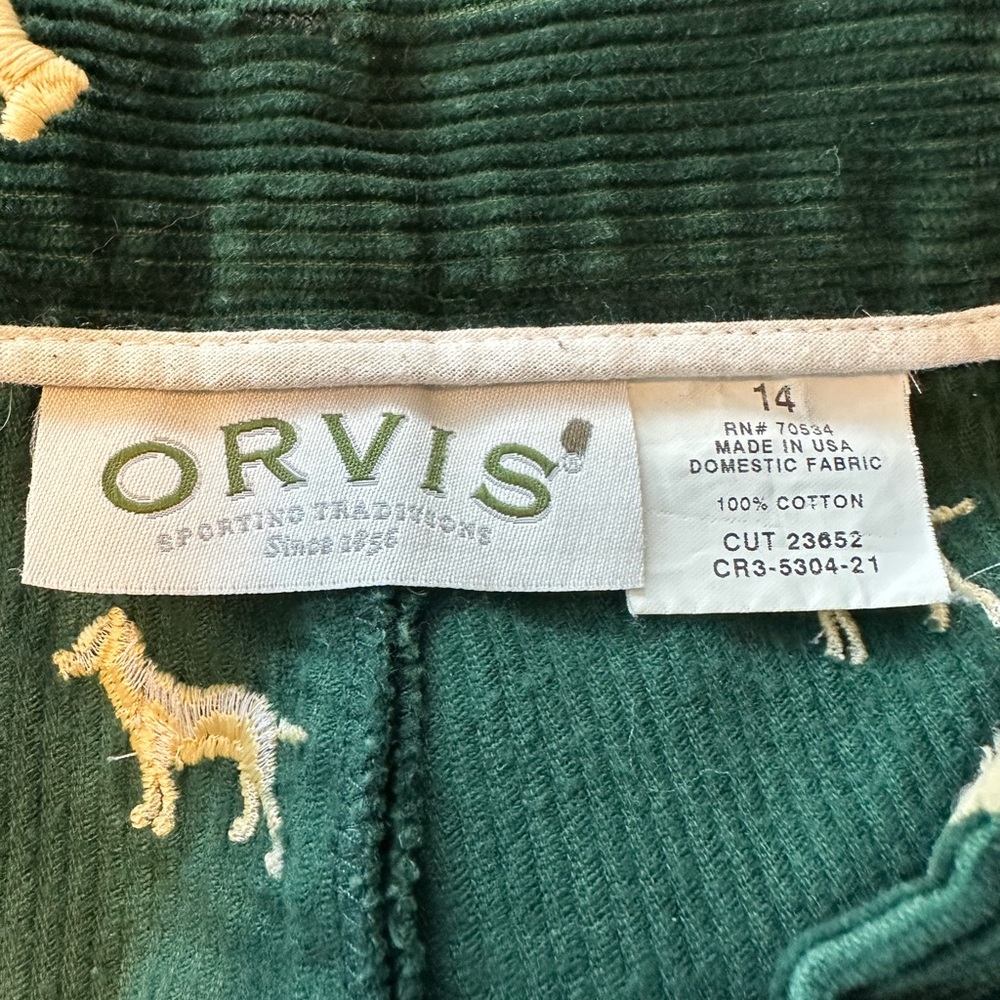 Vintage Orvis Hunter Green Corduroy Dog Embroidered Pants High Rise 30x27 Y2K - Picture 4 of 15